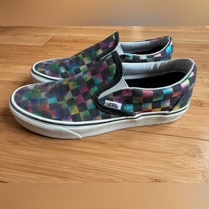 Multi-colored checkered Vans